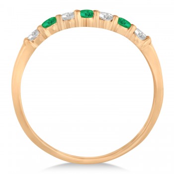 Diamond & Emerald 7 Stone Wedding Band 14k Rose Gold (0.34ct)