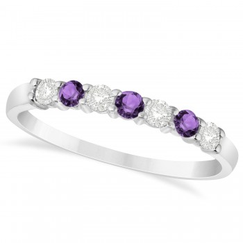 Diamond & Amethyst 7 Stone Wedding Band 14k White Gold (0.34ct)