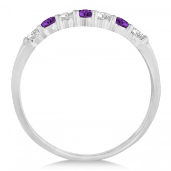 Diamond & Amethyst 7 Stone Wedding Band 14k White Gold (0.34ct)