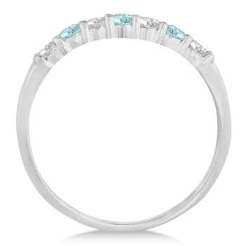 Diamond & Aquamarine 7 Stone Wedding Band 14k White Gold (0.34ct)