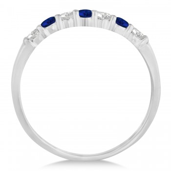 Diamond & Blue Sapphire 7 Stone Wedding Band 14k White Gold (0.34ct)