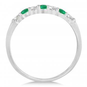 Diamond & Emerald 7 Stone Wedding Band 14k White Gold (0.34ct)