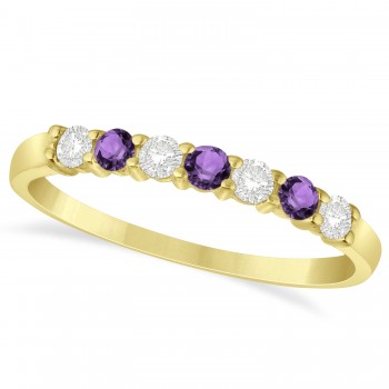 Diamond & Amethyst 7 Stone Wedding Band 14k Yellow Gold (0.34ct)