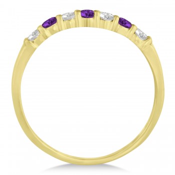 Diamond & Amethyst 7 Stone Wedding Band 14k Yellow Gold (0.34ct)