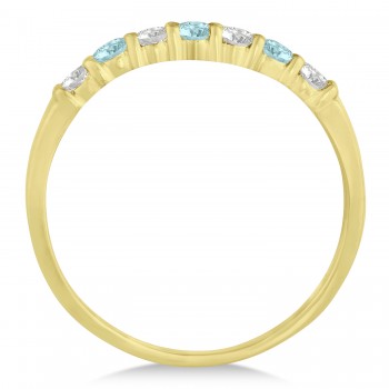 Diamond & Aquamarine 7 Stone Wedding Band 14k Yellow Gold (0.34ct)