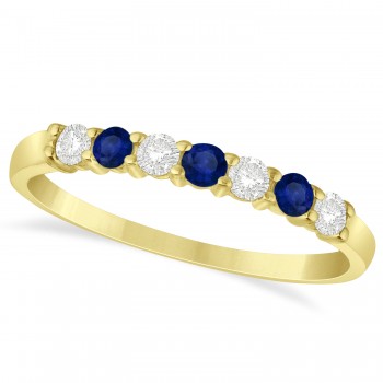 Diamond & Blue Sapphire 7 Stone Wedding Band 14k Yellow Gold (0.34ct)