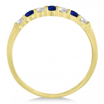 Diamond & Blue Sapphire 7 Stone Wedding Band 14k Yellow Gold (0.34ct)