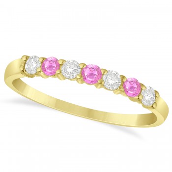 Diamond & Pink Sapphire 7 Stone Wedding Band 14k Yellow Gold (0.34ct)