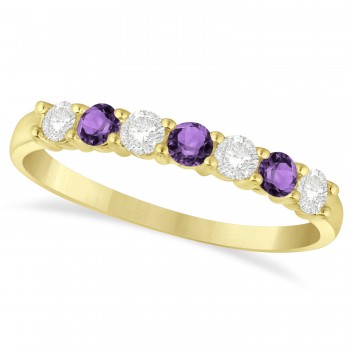 Diamond & Amethyst 7 Stone Wedding Band 14k Yellow Gold (0.50ct)