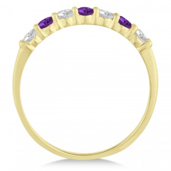 Diamond & Amethyst 7 Stone Wedding Band 14k Yellow Gold (0.50ct)