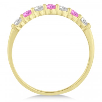 Diamond & Pink Sapphire 7 Stone Wedding Band 14k Yellow Gold (0.50ct)