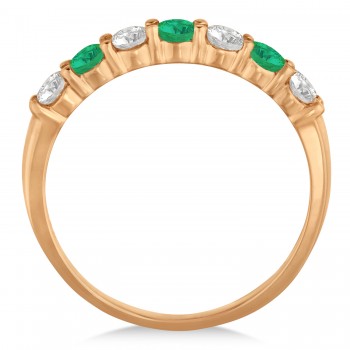 Diamond & Emerald 7 Stone Wedding Band 14k Rose Gold (0.75ct)