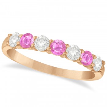 Diamond & Pink Sapphire 7 Stone Wedding Band 14k Rose Gold (0.75ct)
