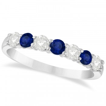 Diamond & Blue Sapphire 7 Stone Wedding Band 14k White Gold (0.75ct)
