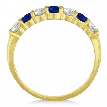 Diamond & Blue Sapphire 7 Stone Wedding Band 14k Yellow Gold (0.75ct)