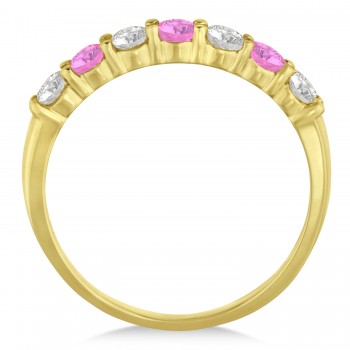 Diamond & Pink Sapphire 7 Stone Wedding Band 14k Yellow Gold (0.75ct)