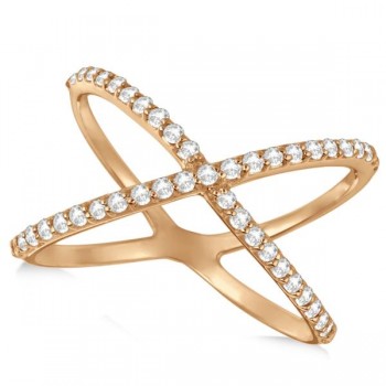 X Shaped Diamond Ring 14k Rose Gold 0.50ct