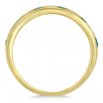 Channel Set Emerald & Diamond Ring Band in 14k Yellow Gold 0.79ctw