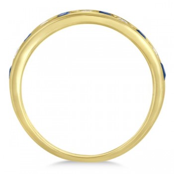 Channel Set Blue Sapphire & Diamond Ring 14k Yellow Gold 0.79ctw