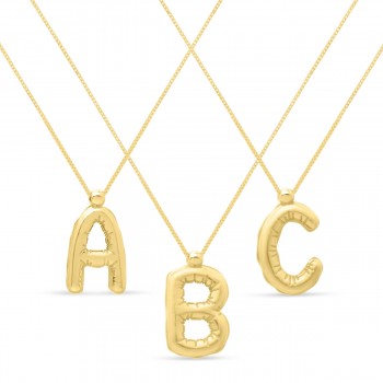 Personalized Helium Balloon Initial Letter Charm Pendant Necklace 14K Yellow Gold