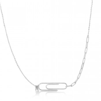 Stationed Paperclip Pendant Necklace 14k White Gold
