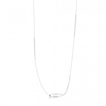 Stationed Paperclip Pendant Necklace 14k White Gold