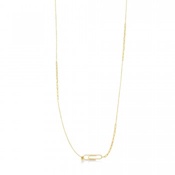 Stationed Paperclip Pendant Necklace 14k Yellow Gold