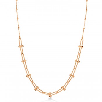 U-Link Paperclip Bead Hardwear Chain Necklace 14k Rose Gold