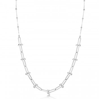 U-Link Paperclip Bead Hardwear Chain Necklace 14k White Gold