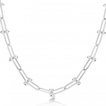 U-Link Paperclip Bead Hardwear Chain Necklace 14k White Gold