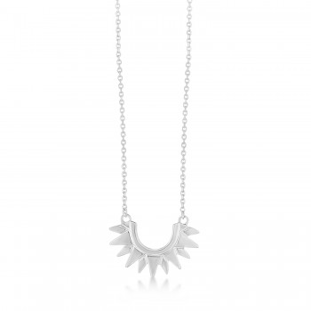 Sunburst Shaped Pendant Necklace 14k White Gold