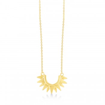 Sunburst Shaped Pendant Necklace 14k Yellow Gold