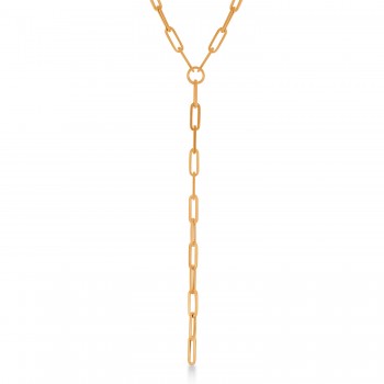 Lariat Paperclip Link Y-Shaped Chain Necklace 14k Rose Gold