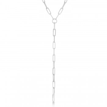 Lariat Paperclip Link Y-Shaped Chain Necklace 14k White Gold