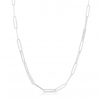 Paperclip Bar Fashion Chain Necklace 14K White Gold