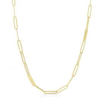 Paperclip Bar Fashion Chain Necklace 14K Yellow Gold