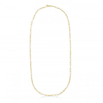 Freshwater Pearl Paperclip Pendant Necklace 14k Yellow Gold