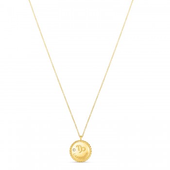 Capricorn Zodiac Diamond Medallion Disk Pendant Necklace 14k Yellow Gold