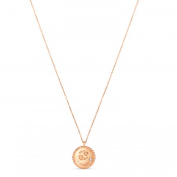 Cancer Zodiac Diamond Medallion Disk Pendant Necklace 14k Rose Gold