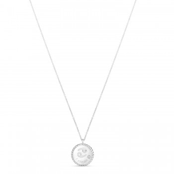 Cancer Zodiac Diamond Medallion Disk Pendant Necklace 14k White Gold