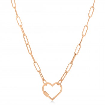Paperclip Heart Carabiner Pendant Necklace 14k Rose Gold