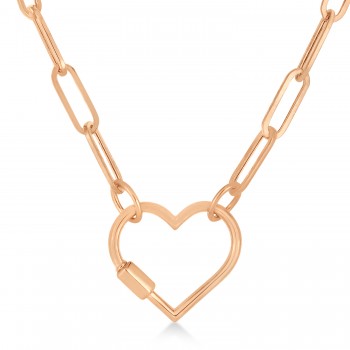 Paperclip Heart Carabiner Pendant Necklace 14k Rose Gold