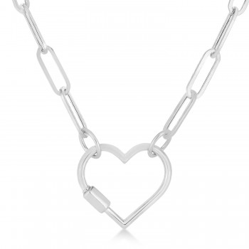 Paperclip Heart Carabiner Pendant Necklace 14k White Gold