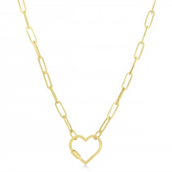 Paperclip Heart Carabiner Pendant Necklace 14k Yellow Gold