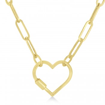 Paperclip Heart Carabiner Pendant Necklace 14k Yellow Gold