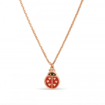 Ladybug Enamel Pendant Necklace 14k Rose Gold