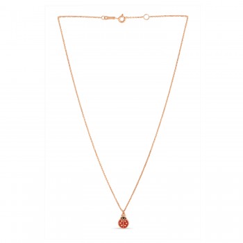 Ladybug Enamel Pendant Necklace 14k Rose Gold
