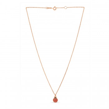 Ladybug Enamel Pendant Necklace 14k Rose Gold