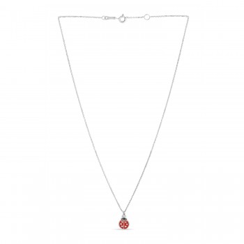 Ladybug Enamel Pendant Necklace 14k White Gold