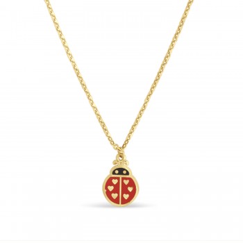 Ladybug Enamel Pendant Necklace 14k Yellow Gold